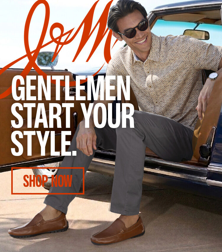 A banner split in half with the left side of the image of a man dressed in a polo, jeans, and loafers, is leaning half-way out of the drivers side of a vintage car. The right side of the image is a close up of the man's face and upper chest showing the textured detail of the polo he is wearing on the left side of the image. 
